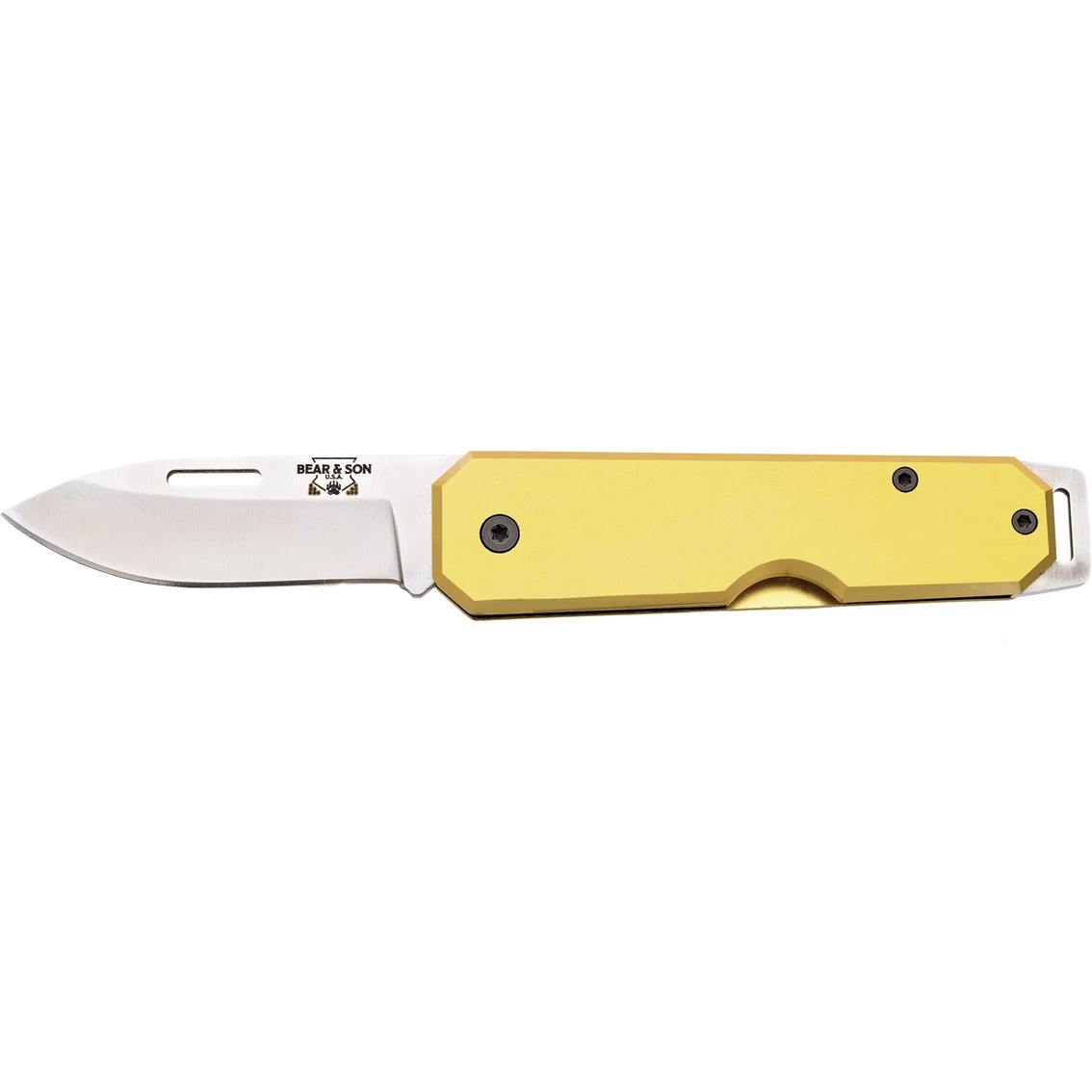 Wholesale 🤩 Bear & Son Cutlery 110 Yellow Clip Lightweight Aluminum Slip Joint Drop Point 🛒