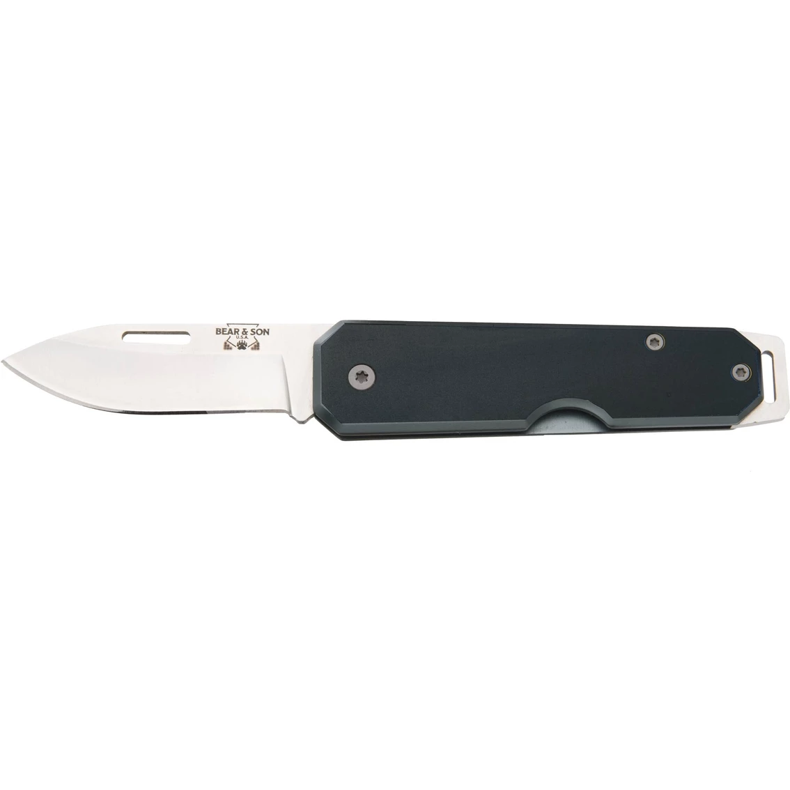 Coupon 🛒 Bear & Son Cutlery 110 Black Clip Lightweight Aluminum Slip Joint Drop Point Knife 🔥