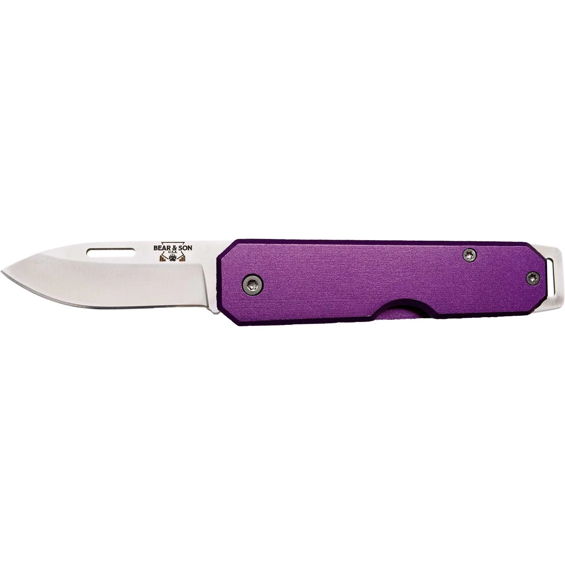 Best deal ๐งจ Bear & Son Cutlery 110 Purple Clip Lightweight Aluminum Slip Joint Drop Point ๐